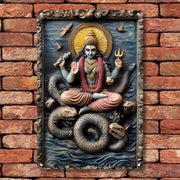 Vishnu & Sea Serpent Square Aluminum Sign, Classic Indian Mythology Wall Art for Home, Restaurant Decor, Decorative Wall Poster