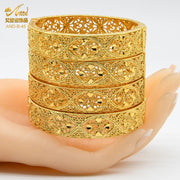 Dubai Gold Color Bangles For Women Gold Plated Indian African Hard Bracelets Charm Wedding Ethiopian Arabic Hand Jewelry Luxury