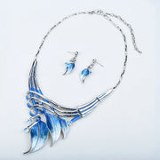 ICEYY Unique Design Party Gifts Pink Textured Metal Leaf Statement Necklace Earrings  India jewelry Set for women free shipping