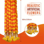 Long Strands Artificial Marigold Garland Pooja Diwali Fiesta 1.5m Marigold Flower Garlands Events Decor Pooja Wedding Fake Plant