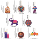 Diwali Themed Decor - Wooden Chip Hangers (Elephant & Candle) - Indian Festival of Lights Party Ornaments