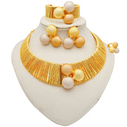 Dubai Gold Color Jewelry Set Wedding African Indian Ethiopian Bridal Sets Nigerian Necklace Bracelet Earring Ring Jewellery