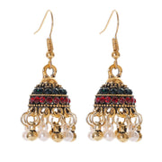 Ethnic Retro Geometric Turkish Jhumka Earrings For Women Indian Jewelry Flower Gold Color Bell Tassel Dangling Earrings