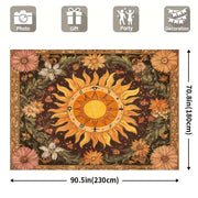 1pc Sun and Moon Tapestry, Yellow Floral Pattern, Polyester Fabric Wall Hanging for Door, Wall, Patio