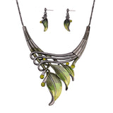 ICEYY Unique Design Party Gifts Pink Textured Metal Leaf Statement Necklace Earrings  India jewelry Set for women free shipping