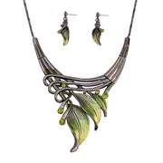 ICEYY Unique Design Party Gifts Pink Textured Metal Leaf Statement Necklace Earrings  India jewelry Set for women free shipping