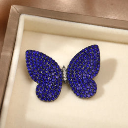 Blue Butterfly Brooches Crystal Rhinestones Metal Pins Flying Insect Brooch for Women Clothing Jewelry Gifts