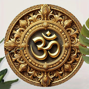 1 Piece 2D 8 Inch Wooden Disc Deluxe Gold Om Symbol Model Sign Garage Hanging Garden Porch Living Room Park Outdoor