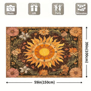 1pc Sun and Moon Tapestry, Yellow Floral Pattern, Polyester Fabric Wall Hanging for Door, Wall, Patio