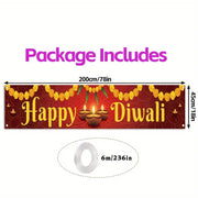 VIKAMA Diwali Festival Banner Golden Garland with Oil Lamp Motif Indoor/Outdoor Garden Lawn Festival Celebration Decoration