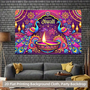 1pc 2D Flat Indian Diwali Party Backdrop - Vibrant Neon Purple, No Power Required——sym