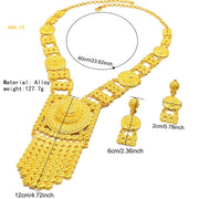 Bridal Indian Necklace Sets 24K Gold Plated Long Pendant For Women Nigeria African Dubai Wedding Earring Jewelry Set Party Gift