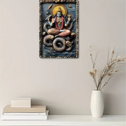 Vishnu & Sea Serpent Square Aluminum Sign, Classic Indian Mythology Wall Art for Home, Restaurant Decor, Decorative Wall Poster