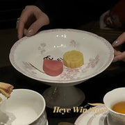 French High Leg Tray, Medieval Ceramic Fruit Pastry Dessert Plate, Dining Room Porch Atmosphere Decoration