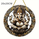 Indian Ganesha Stained Window Hanging Light Catcher,Acrylic,Suitable for All Season,Porch,Window Hanging,Home,Religious Decor