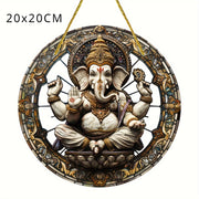 Indian Ganesha Stained Window Hanging Light Catcher,Acrylic,Suitable for All Season,Porch,Window Hanging,Home,Religious Decor