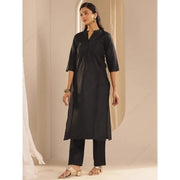 મહિલાઓનો કાળો જેક્વાર્ડ કુર્તા પંત દુપટ્ટો 3-પીસીએસ સેટ ઉત્સવના ઔપચારિક વસ્ત્રો માટે ભવ્ય ભારતીય વંશીય સુટ પાકિસ્તાની ડ્રેસ