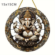 Indian Ganesha Stained Window Hanging Light Catcher,Acrylic,Suitable for All Season,Porch,Window Hanging,Home,Religious Decor