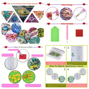 10 DIY diamond painting sets: Cactus/fish/Maple leaf/Indian/Pattern, non-slip wooden coasters, living room, kitchen