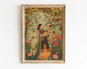 ભારતીય છોકરીના પોસ્ટર મુઘલ પ્રેરિત પરંપરાગત ભારતીય પાકિસ્તાની આર્ટ પ્રિન્ટ કેનવાસ પેઇન્ટિંગ વોલ આર્ટ પિક્ચર્સ હોમ રૂમ ડેકોર