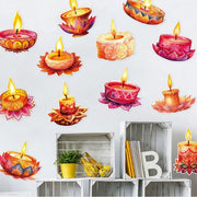 12 Pcs Diwali Festival Sticker Lotus Tealight Candle Holder Sticker Artificial Lotus Flower Labels Traditional Party Supplies