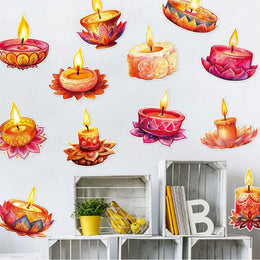 12 Pcs Diwali Festival Sticker Lotus Tealight Candle Holder Sticker Artificial Lotus Flower Labels Traditional Party Supplies