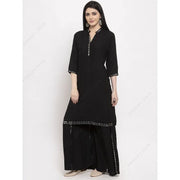 પાર્ટી ફેસ્ટિવ વેર માટે ભારતીય મહિલા ડ્રેસ બ્લેક મિરર વર્ક કુર્તા શરારા સેટ ભવ્ય એથનિક સુટ પાકિસ્તાની