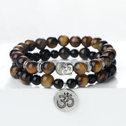 Natural Stone Bracelet Set Men Vintage Ethnic Buddha Braclets Charm OM Symbol Bangles Friendship Women Yoga Healing Jewelry Gift