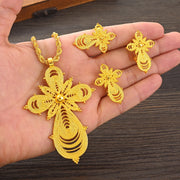 Saudi Arabia Classical Ethiopian Gold Plated Bridal Jewelry Sets Necklace Earrings Ring Gifts Wedding Jewellery Set For Women