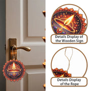 Diwali Themed Decor - Wooden Chip Hangers (Elephant & Candle) - Indian Festival of Lights Party Ornaments