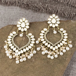 Bohemian Water Drop Indian Earrings for Women Jhumka Ethnic Vintage Flower Carved Pearl Tassel Earrings Turkey Gypsy Jewelry