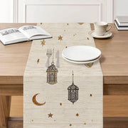 180*35cm Ramadan Star And Moon Lantern Table Runner Eid Decoration Table Runner Dust Cover Muslim Festival Decor Long Tablecloth