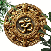 1 Piece 2D 8 Inch Wooden Disc Deluxe Gold Om Symbol Model Sign Garage Hanging Garden Porch Living Room Park Outdoor