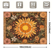 1pc Sun and Moon Tapestry, Yellow Floral Pattern, Polyester Fabric Wall Hanging for Door, Wall, Patio