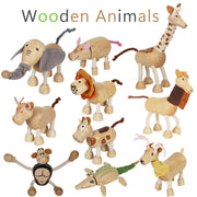 Wooden Action Toy Figures Simulation Animal Movable Joint Model Doll Elephant Monkey Giraffe Lion Educational Toys For Children
