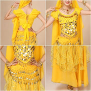 Bollywood Dress Adult Costume Women Oriental Sari Indian Arabic Dance Belly Clothing Performance Chiffon Skirt Set Clothes