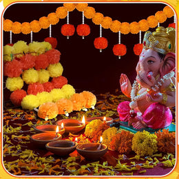 રંગબેરંગી કૃત્રિમ ફૂલ મેરીગોલ્ડ ફૂલ માળા લટકાવેલી નકલી માળા પરંપરાગત ભારતીય દિવાળી ડેડ ડે સજાવટ