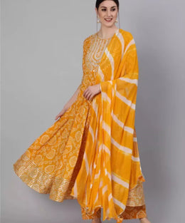 Indian Women's Traditional Clothing Set With Printed 3-piece Pure Cotton Set