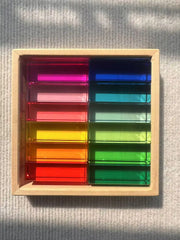 બાળકો માટે ખુલ્લા રમત માટે નવી ડિઝાઇન મોન્ટેસરી રમકડાં સી થ્રુ રેઈન્બો લ્યુસાઈટ સ્ટેકીંગ બ્લોક્સ એક્રેલિક હાઇટ્રાન્સપરન્ટ