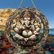Indian Ganesha Stained Window Hanging Light Catcher,Acrylic,Suitable for All Season,Porch,Window Hanging,Home,Religious Decor