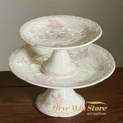 French High Leg Tray, Medieval Ceramic Fruit Pastry Dessert Plate, Dining Room Porch Atmosphere Decoration