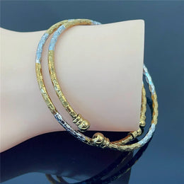 2 Pcs Bangles For Women Indian Jewelry Gold Two Tones Bracelets Dubai African Moroccan