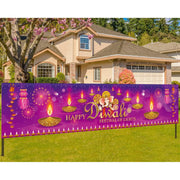 Happy Diwali Banner Festival of Lights Deepavali Polyester Banners with Grommets Party Supplies Yard Sign Garden Outdoor Decor