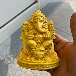 11.5cm Ganesha Elephant Carving Quality Boxwood Indian Thailand Lifelike Lucky Blessing Handle Pieces Decorate Crafts