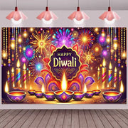 1pc 2D Flat Diwali Celebration Party Banner Backdrop, No Power Required——sym