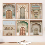 Morocco Door Indian Architecture Travel Poster Print Gallery Islamic Wall Art, Marrakech Boho Canvas Painting Home Decor Gift