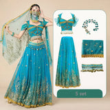 મહિલા ઉત્સવ હેલોવીન કોસ્પ્લે બેલી ડાન્સ ટોપ ડ્રેસ એડલ્ટ ઇન્ડિયન આરબ જાસ્મીન સાડી ફેન્ટસી રેવ બોલિવૂડ આઉટફિટ કોસ્ચ્યુમ સૂટ