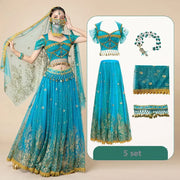 મહિલા ઉત્સવ હેલોવીન કોસ્પ્લે બેલી ડાન્સ ટોપ ડ્રેસ એડલ્ટ ઇન્ડિયન આરબ જાસ્મીન સાડી ફેન્ટસી રેવ બોલિવૂડ આઉટફિટ કોસ્ચ્યુમ સૂટ