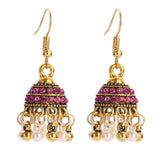 Ethnic Retro Geometric Turkish Jhumka Earrings For Women Indian Jewelry Flower Gold Color Bell Tassel Dangling Earrings