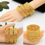Dubai Gold Color Bangles For Women Gold Plated Indian African Hard Bracelets Charm Wedding Ethiopian Arabic Hand Jewelry Luxury